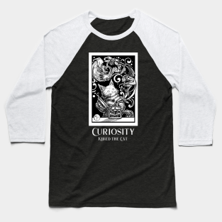 Gothic Baseball T-Shirt - Opening Pandora's Box - Curiosity Killed The Cat - White Outlined Version by CreatorNatTees